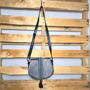 Stylish Black Crossbody Bag with Blue Accents